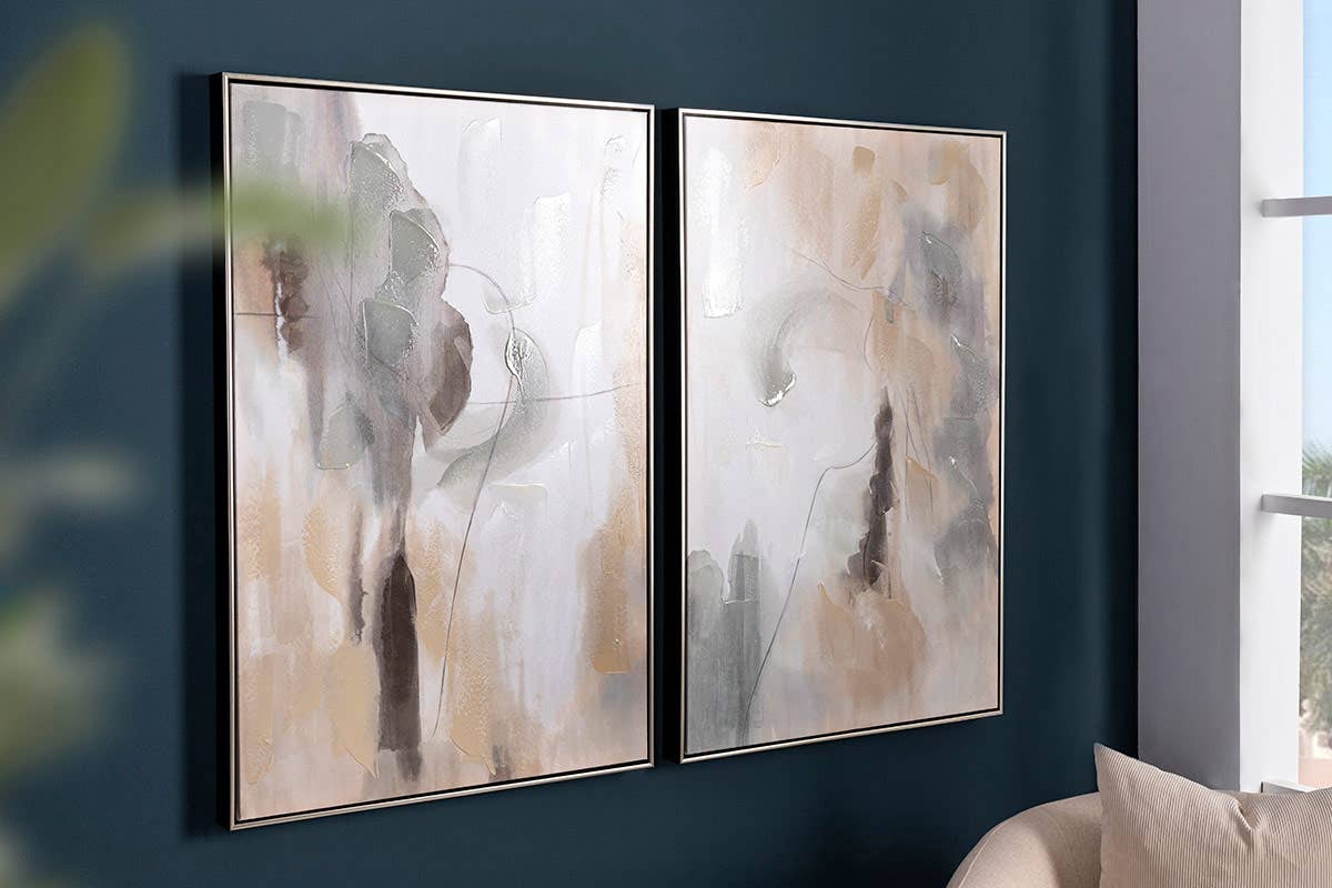 Gdeco - Wholesale Gallery Wall Set - Set of 2 Oil and Printed Canvases with Silver Frame1