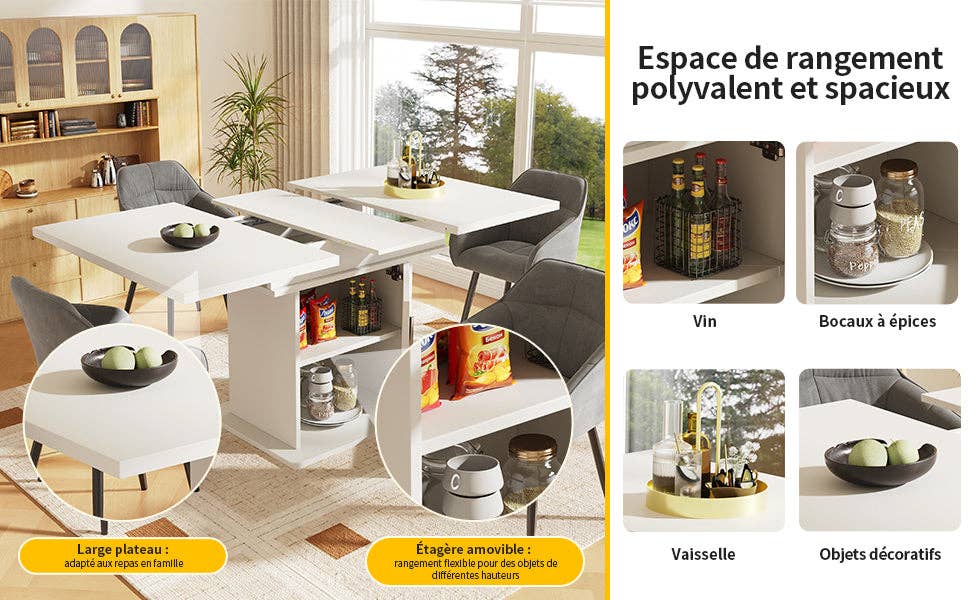 Urban Meuble - Wholesale Side Table - Extendable dining table with wood effect, black storage space, and glass 110-140*70cm CHOCAS BLACK GLASS7