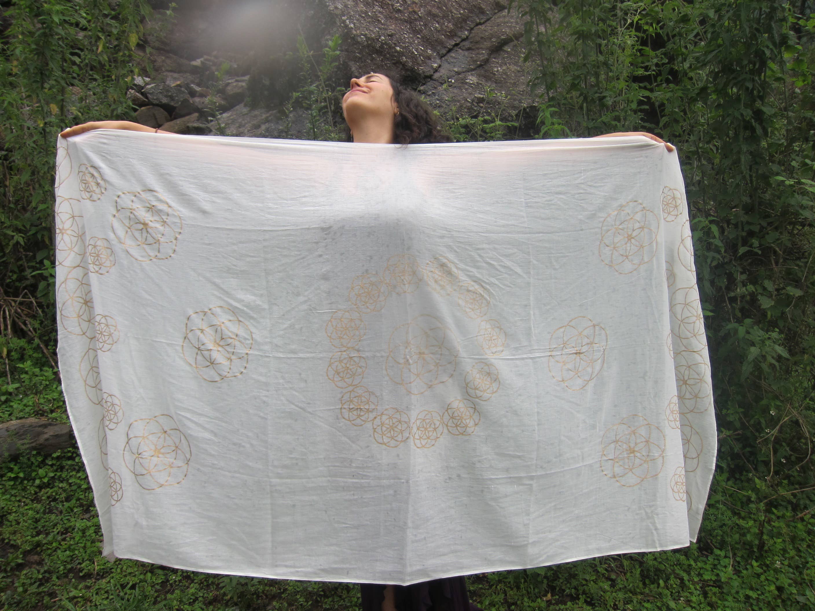 JAYA MOKSHA - Wholesale Scarf - Women's - Ivory Seed of Life Scarf / Sacred Geometry Shawl or Scarf2