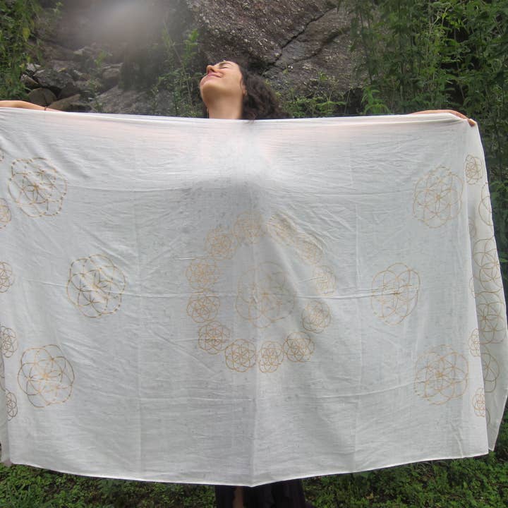 JAYA MOKSHA - Wholesale Scarf - Women's - Ivory Seed of Life Scarf / Sacred Geometry Shawl or Scarf2
