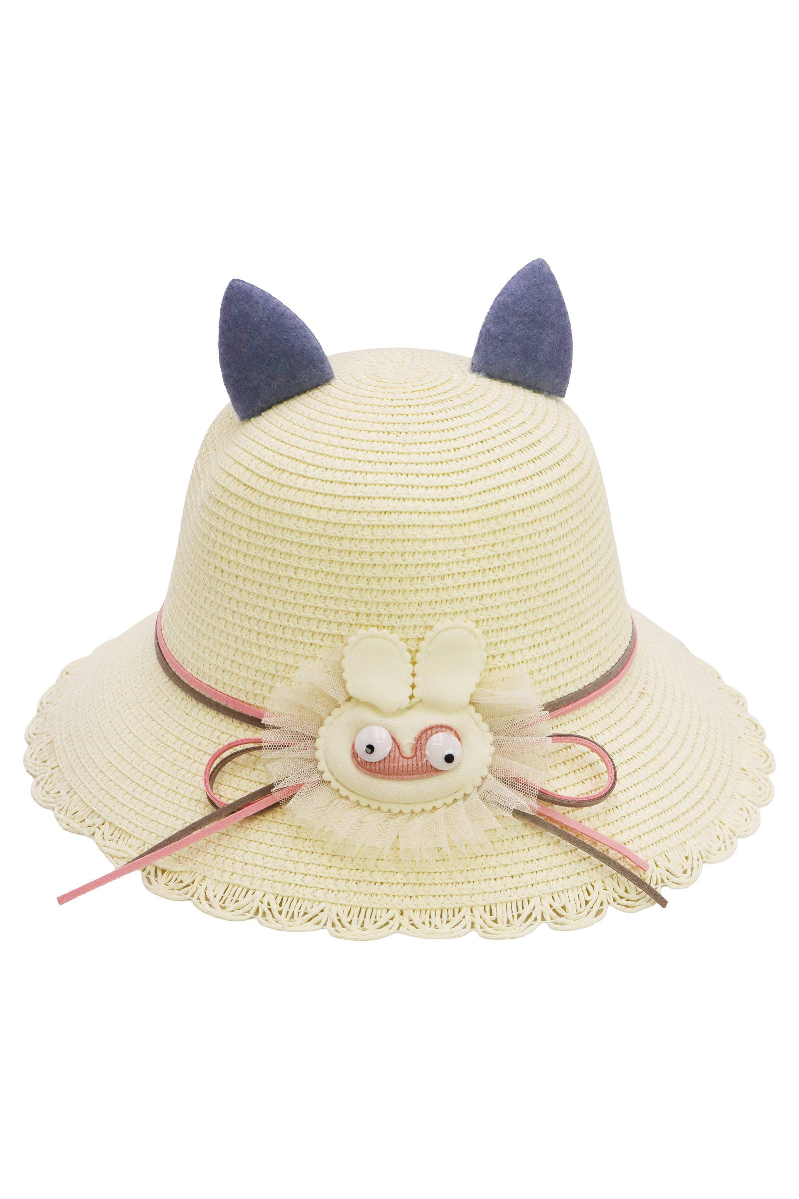 Assorted Kids Bunny Ear Scallop Straw Bucket Sun Hat -DISLCLAIMER for wholesale on Faire10