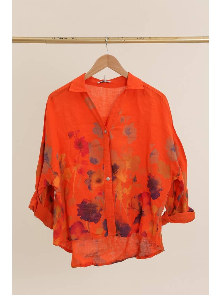 la maison des fibres naturelles - Wholesale Varsity/Baseball Jacket - Women's - Floral print blouse 20984 100% linen