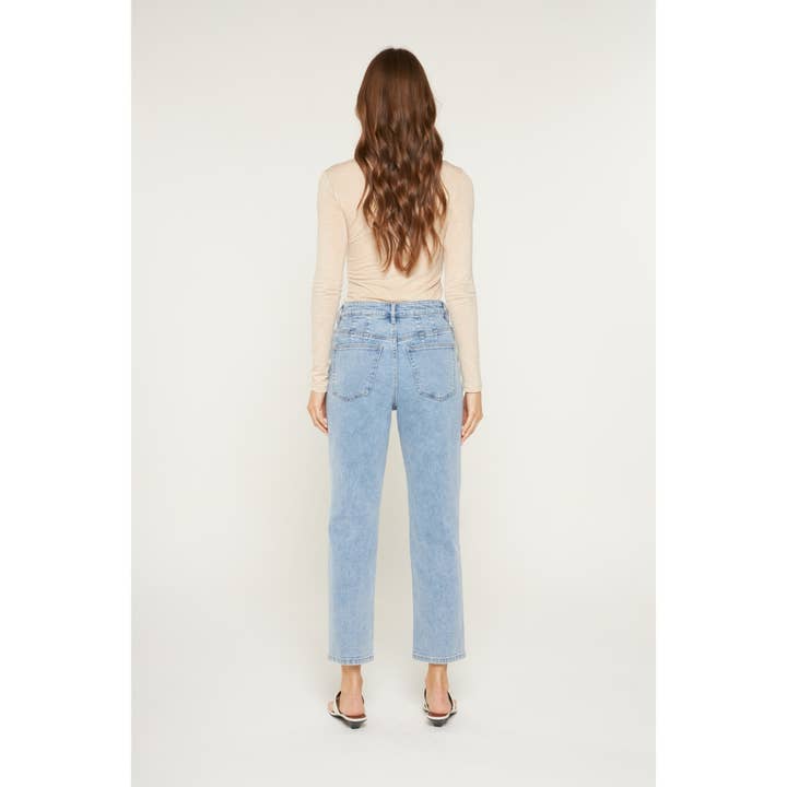 TEALISH BLUE SUPER HIGH DISTRESSED MOM JEAN for wholesale on Faire5