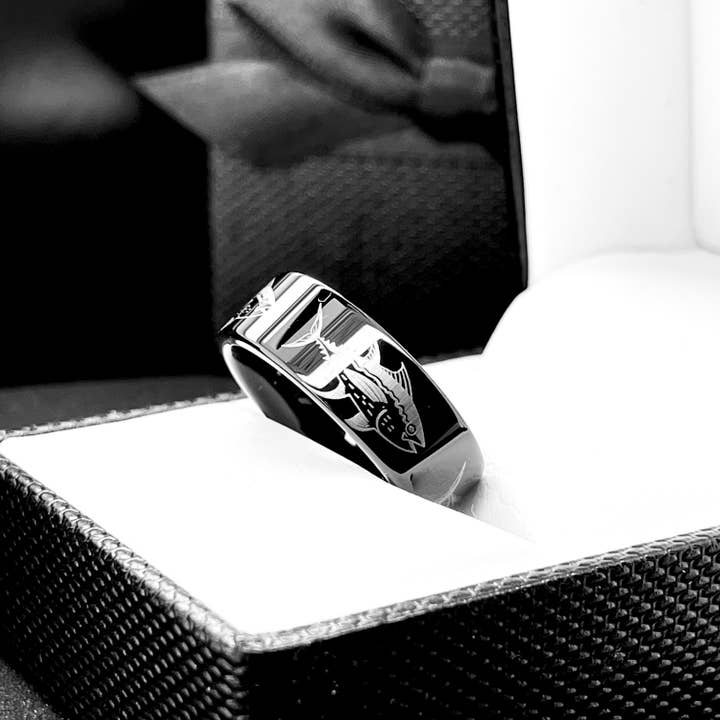 rings paradise - Wholesale Engagement Ring - Tuna Fish Engraved Tungsten Ring for Men5