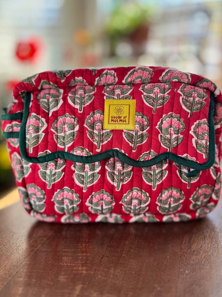 Block print Travel Makeup Bag (Single - C25B) - Christmas for wholesale by House of Mulmul LLC