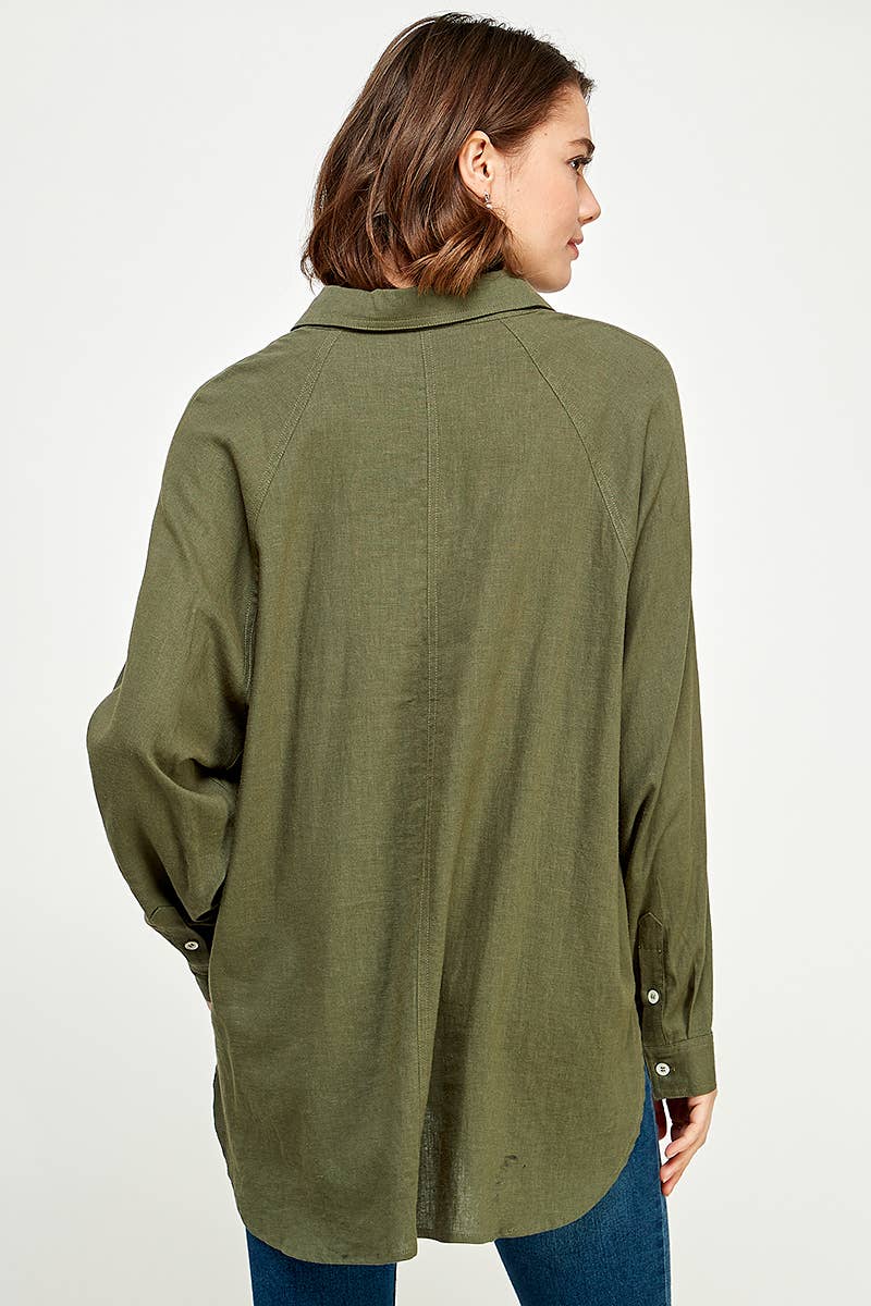 FUN2FUN - Wholesale Button Down Shirt - Women's - LINEN BLEND SHIRT19