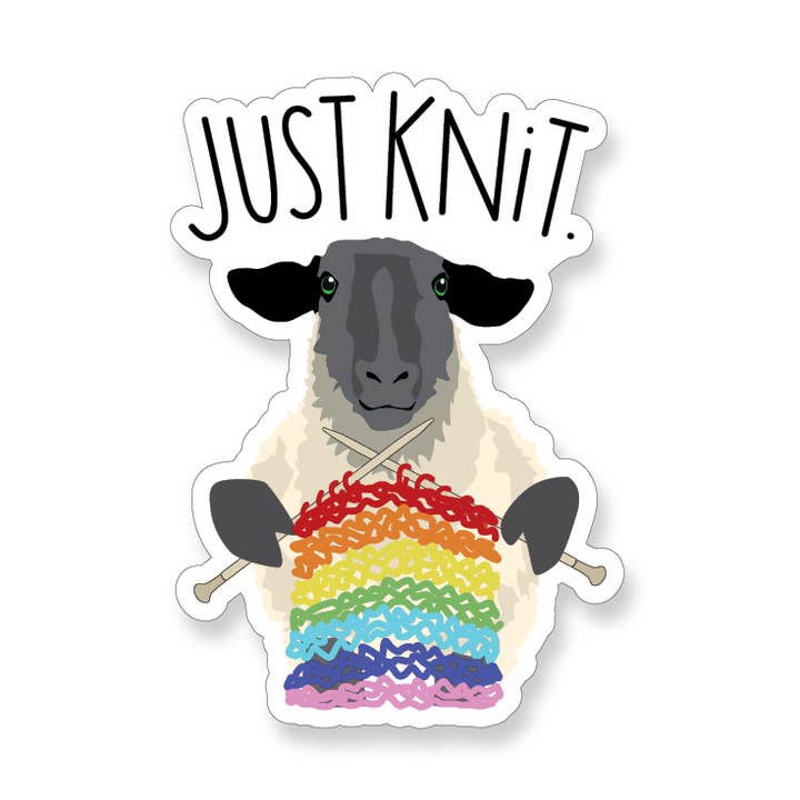 Just Knit, Sheep Vinyl Sticker for wholesale by Apartment 2 Cards