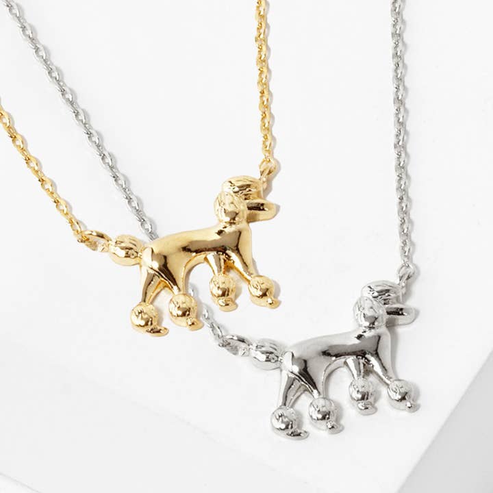 18K Gold White Gold Dipped Poodle Necklace for wholesale by Fashion City