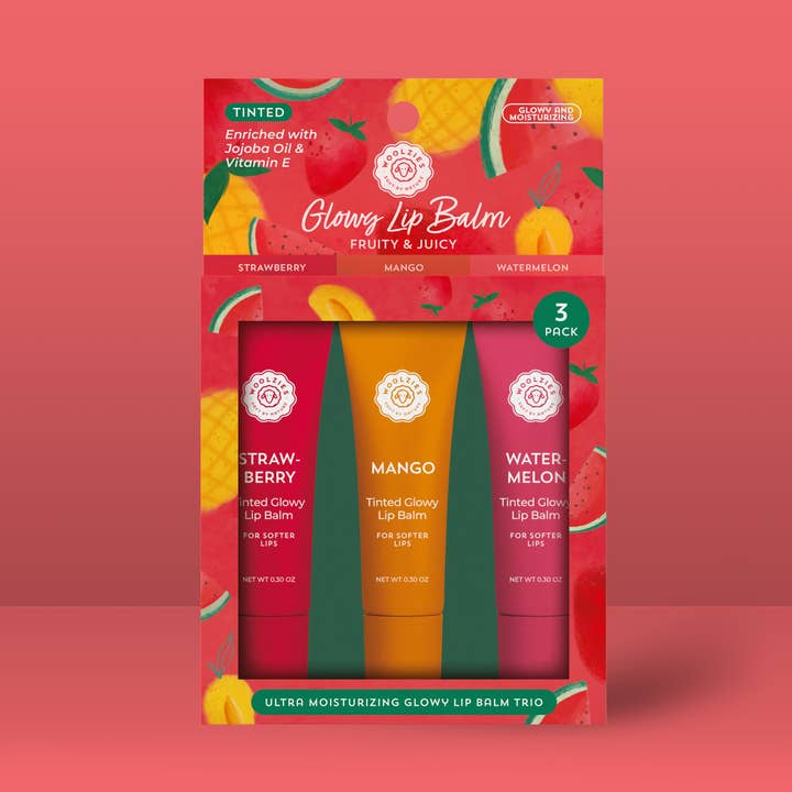 Fruity & Juicy Glowy Lip Balm Trio for wholesale by Woolzies