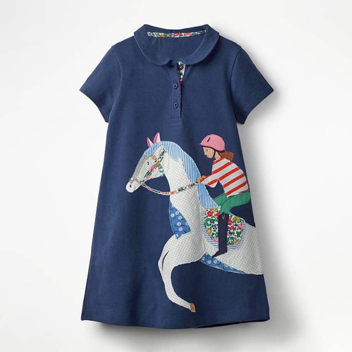 Summer Short Sleeves Horse Racing Cartoon Collar Dress for wholesale by MyKids-USA®