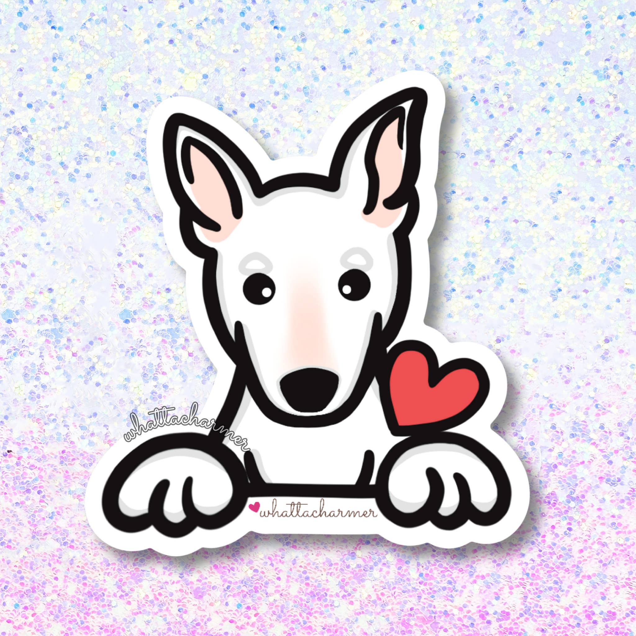 WhattaCharmer - Wholesale Sticker - Bull Terrier Dog Sticker, White