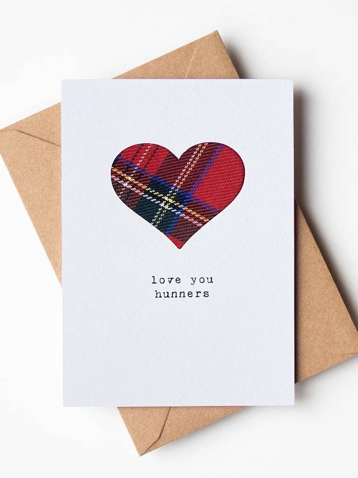 Love You Hunners Tartan Anniversary/Valentine's Card for wholesale by Hiya Pal