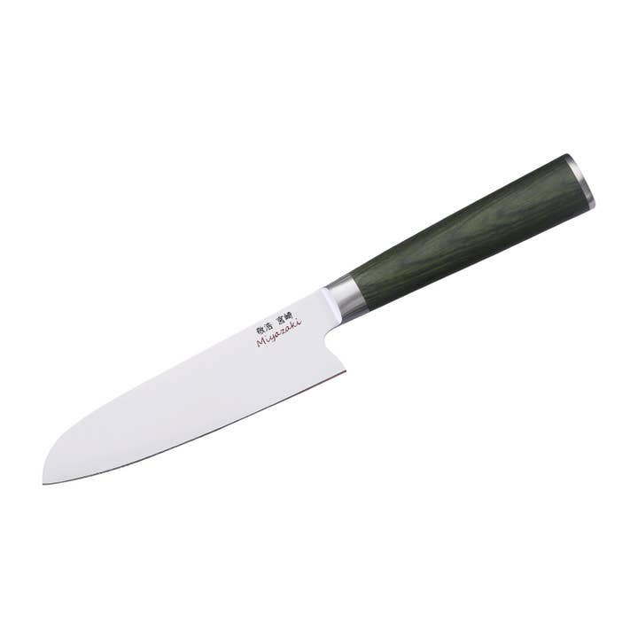 Ed Mahony – Faca de cozinha/utilitário por atacado – Faca Miyazaki Kodawari Santoku 13 cm com cabo de Pakkawood verde5