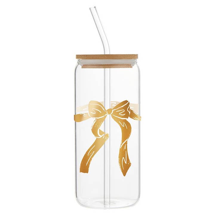 Glass Cold Brew Tumbler - Gold Bow for wholesale by Santa Barbara Design Studio by Creative Brands