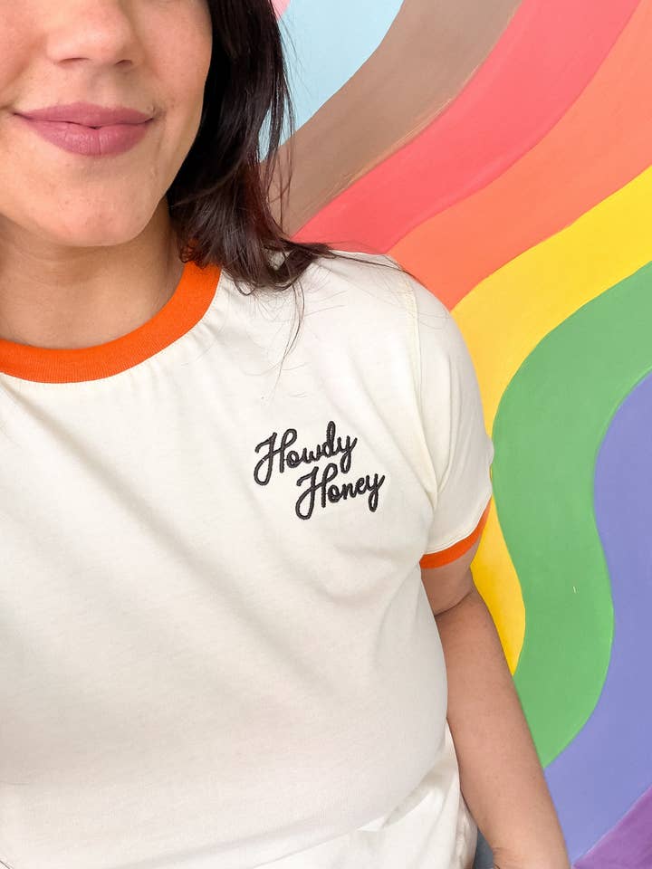 Howdy Honey Crop Ringer Tee for wholesale by Girl Riot Society by Mosaic Makers Co