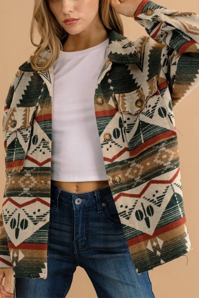 UNISHE - Wholesale Jacket - Women's - Thickened Vintage Western Aztec Print Jacket OZX1135
