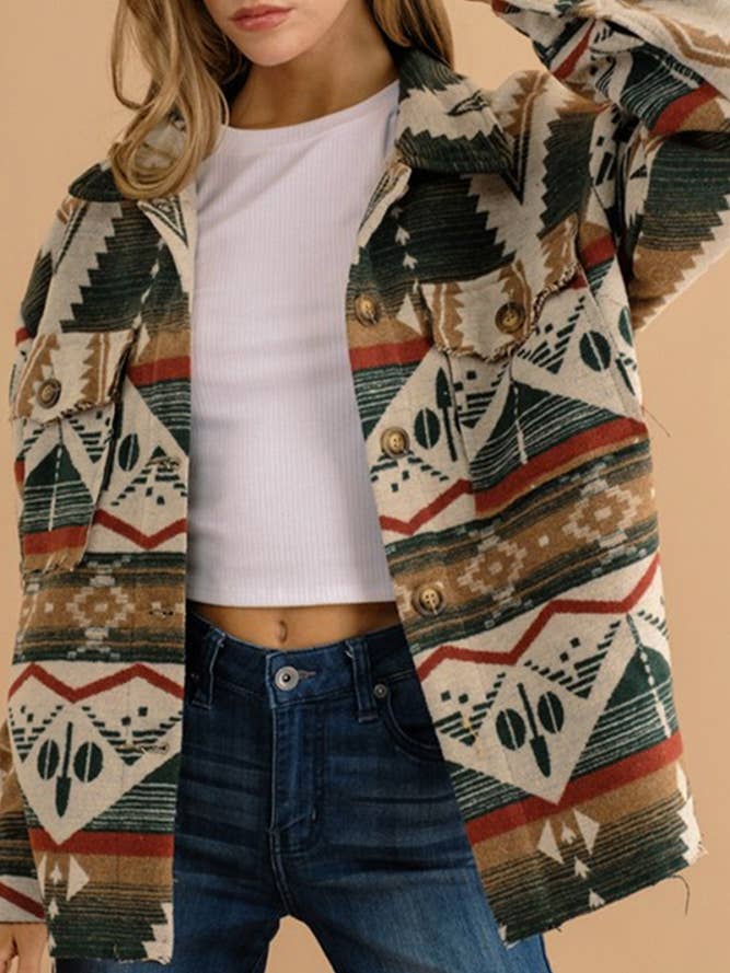 UNISHE - Wholesale Jacket - Women's - Thickened Vintage Western Aztec Print Jacket OZX1135