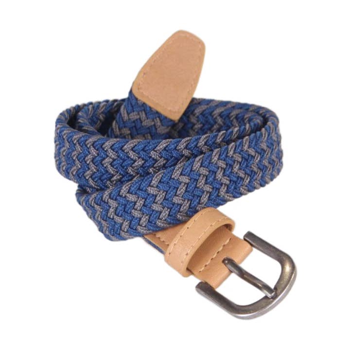 Boys Stretch Cord Braided Belt - Blue/ Grey ( Sizes 4-14Y) for wholesale by Peppercorn Kids