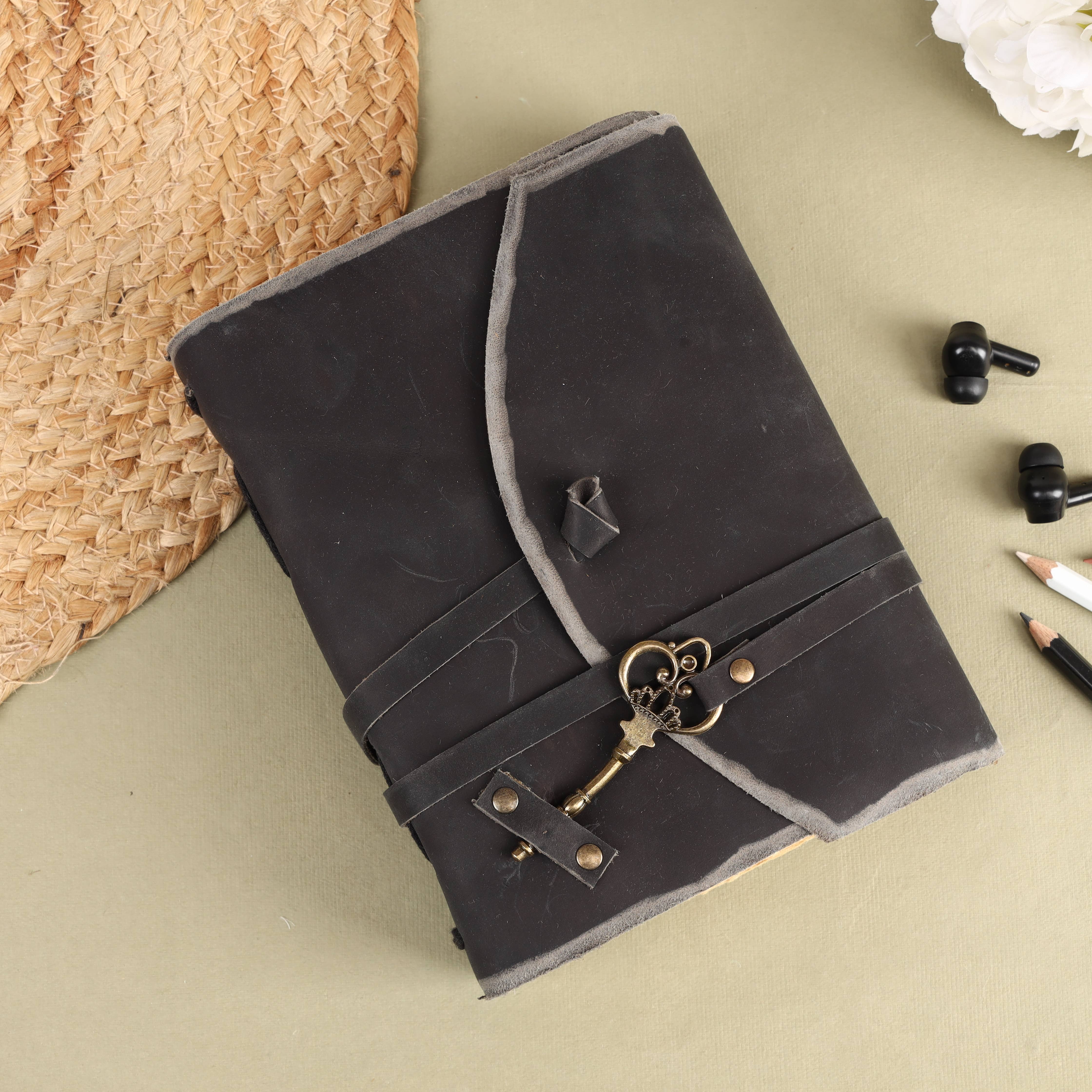 R K Handicrafts and Exporters – wholesale Journal/diary – Vintage Leather Bound Grimoire Journal with Key 6*8 Size1