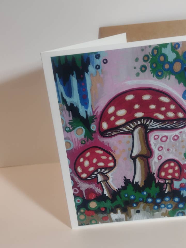 Tomt gratulationskort - Svamptema Candyland Amanitas för wholesale av Laura Noel Art and Music