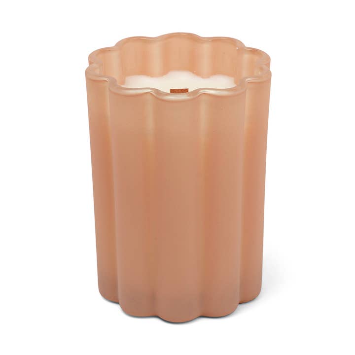 Frosted Scalloped Glass Candle: Saffron + Patchouli for wholesale by Foundry Candle Co