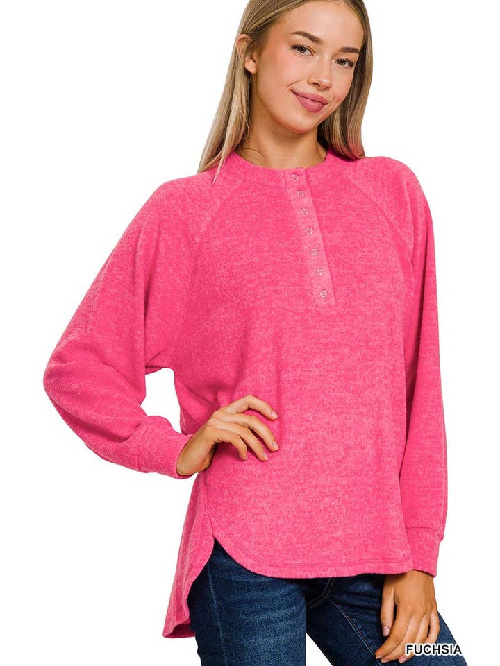 Vanilla Monkey - Wholesale Knit Sweater - Women's - Brushed Melange Hacci Oversized Henley Sweater2