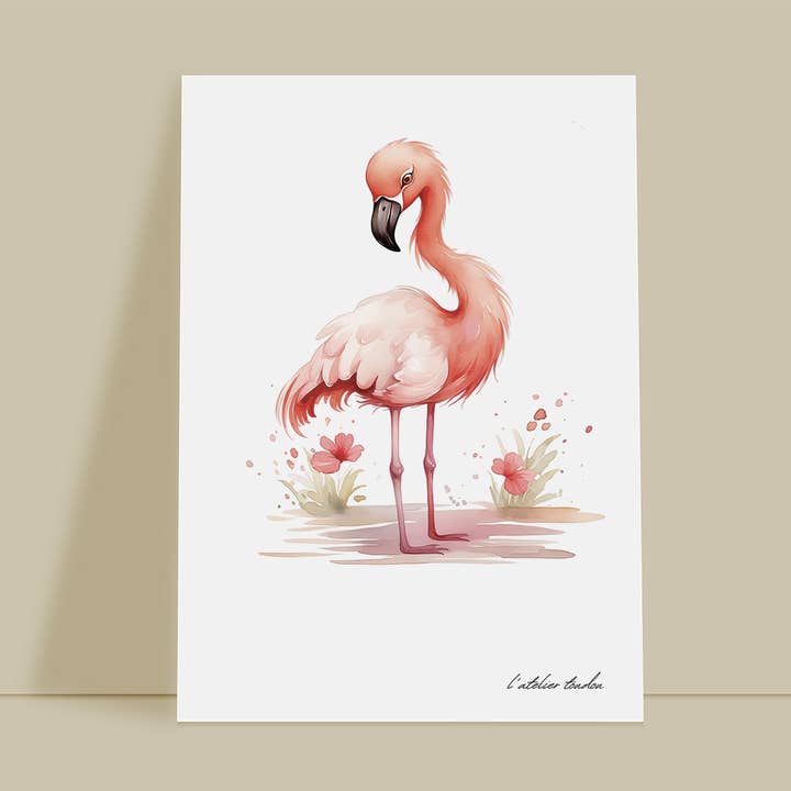 Roze flamingo babykamer wanddecoratie - realistisch aquarel dierenthema voor wholesale door L'atelier Toudou