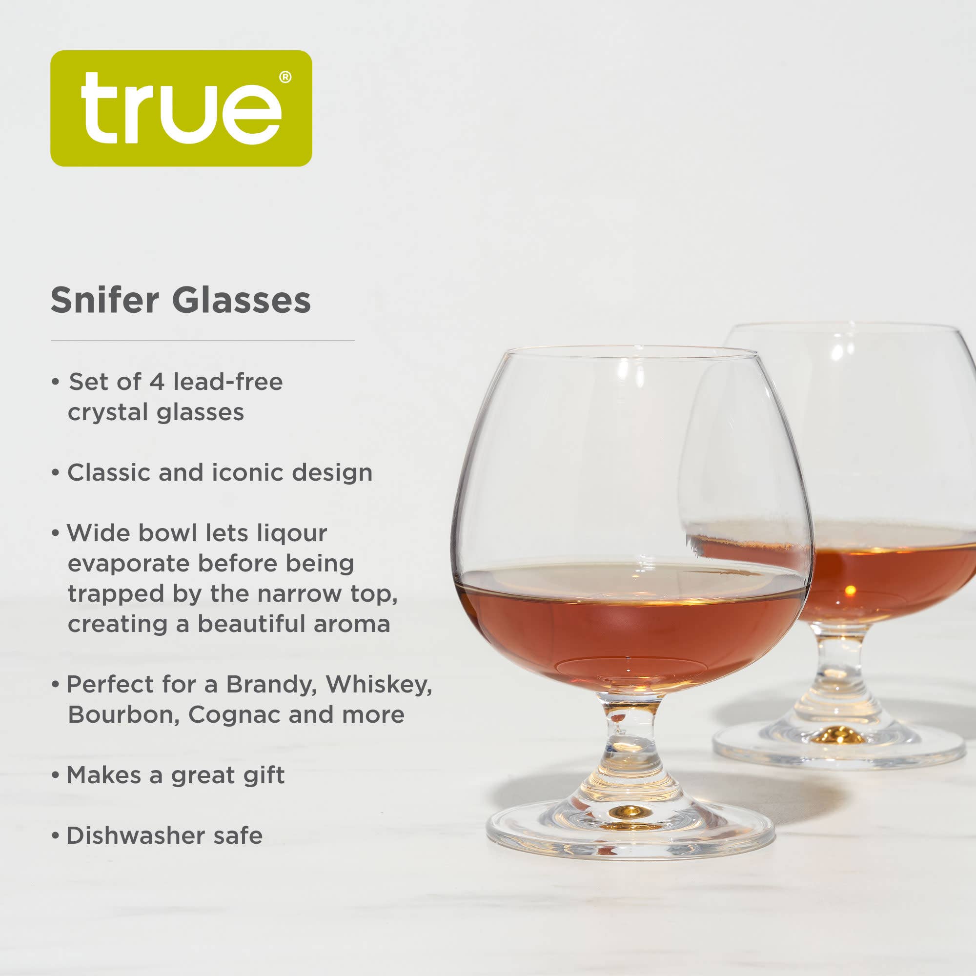 TRUE - Wholesale Cocktail/Liquor Glass - Short Stemmed Crystal Snifter Tasting Glasses Set of 44