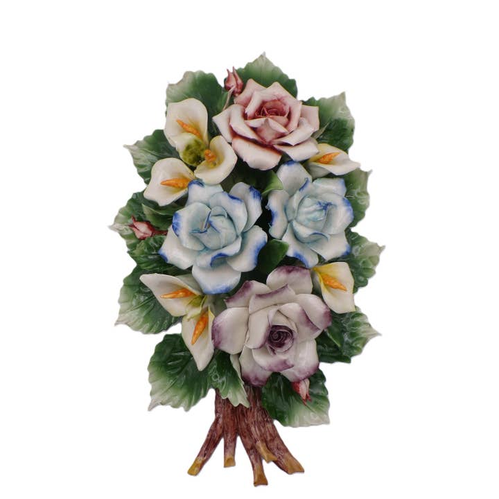 AF10 - Ramo de rosas y calas de porcelana Made In Italy para venta al por mayor de LUEM ART ceramiche e porcellane di Capodimonte Made In Italy