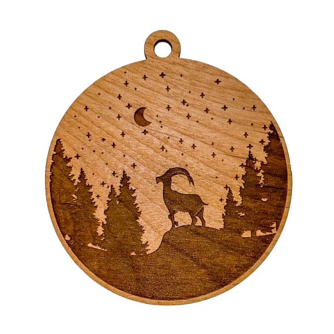Woodcutts Inc. - Wholesale Ornament - Mountain Goat Sillouhette Round Ornament0