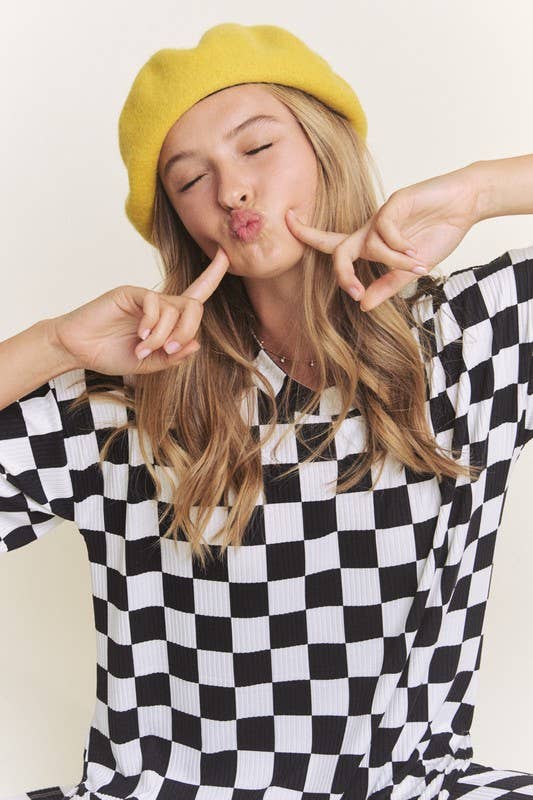 JADE BY JANE - Wholesale Lounge Set - Women's - RIBBED CHECKERED PRINT TOP/STRAIGHT LEG PANTS SET12