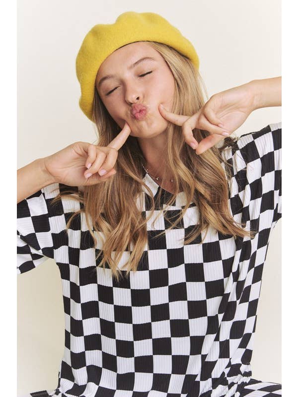 JADE BY JANE - Wholesale Lounge Set - Women's - RIBBED CHECKERED PRINT TOP/STRAIGHT LEG PANTS SET12