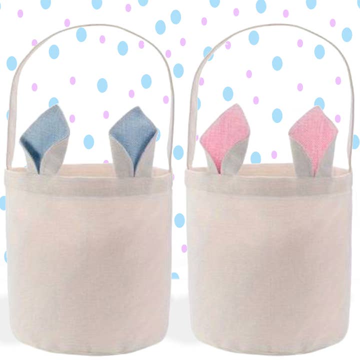 Blank Blue or Pink Bunny Ears Linen Easter Basket for wholesale by Swanky Bazaar