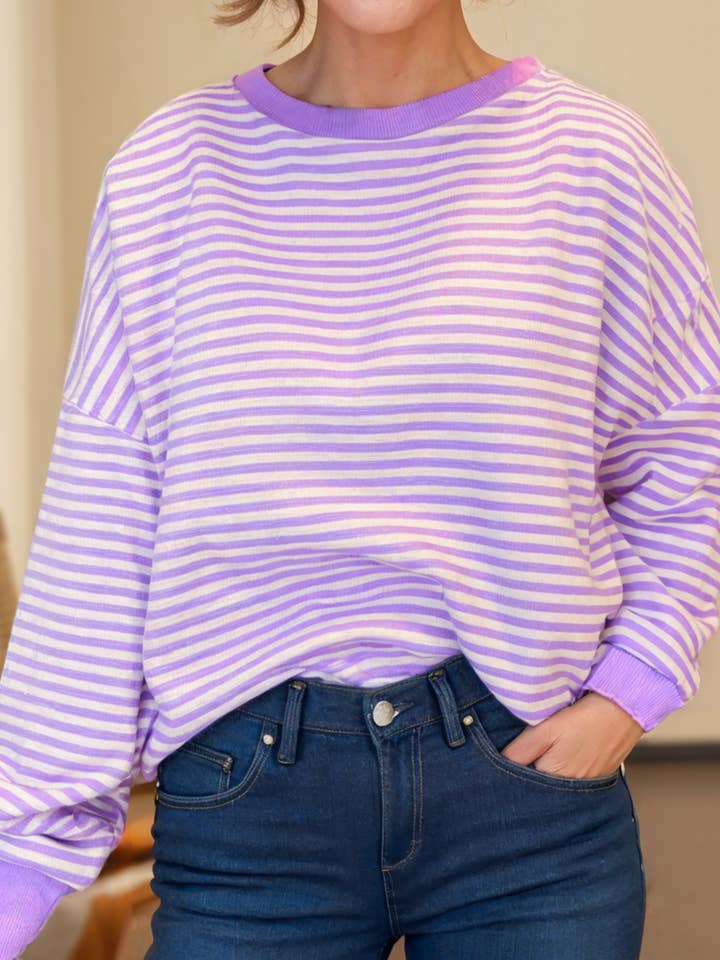 Aapparella - Wholesale Knit Top - Women's - Striped Print Loose Fit Long Sleeve Top | S-2XL