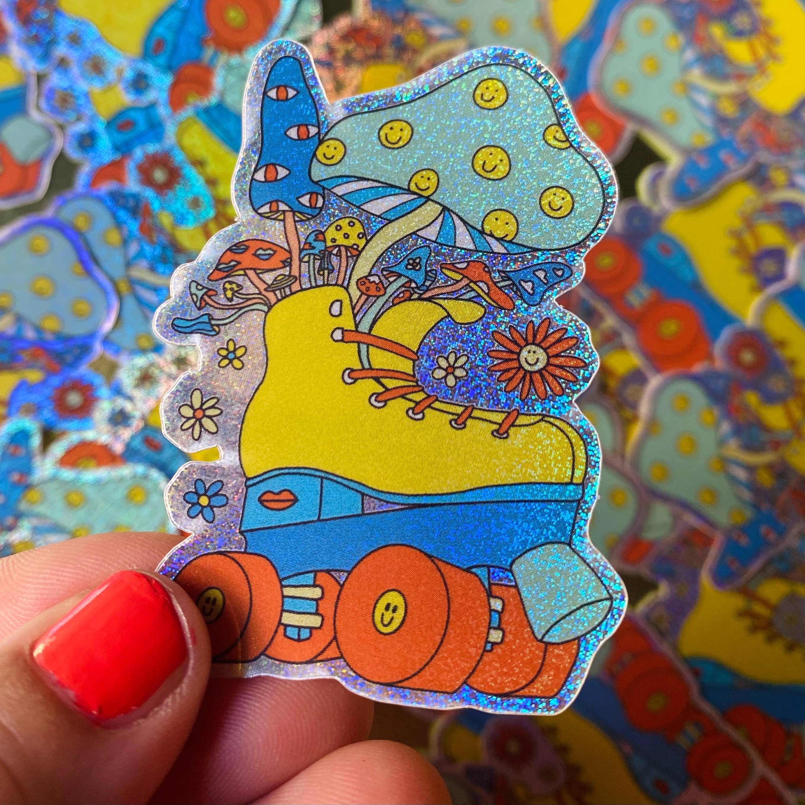 Mushroom Roller Skate Pixiedust Waterproof Vinyl Sticker for wholesale by Create & Skate Factory