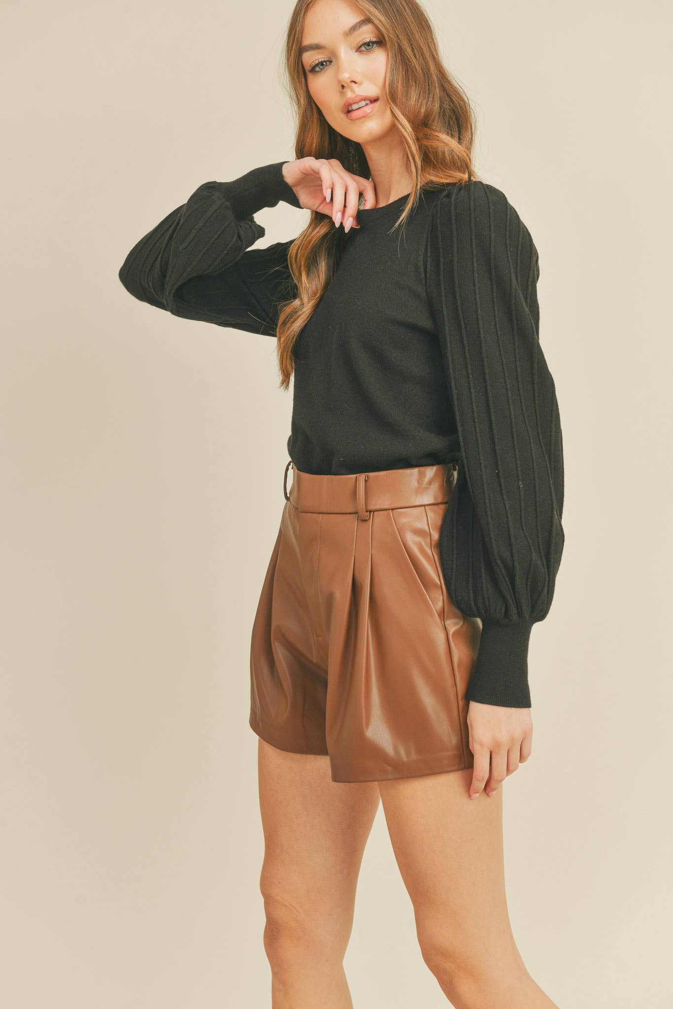 &MERCI - Wholesale Knit Sweater - Women's - STRIPE TEXTURE PUFF SLEEVE SWEATER MSW94855