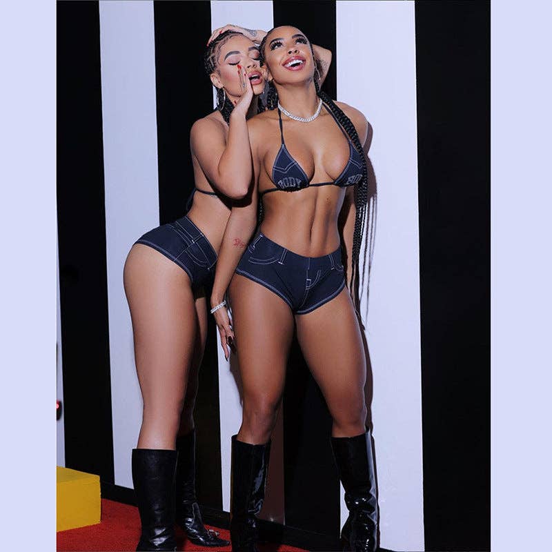 MB Fashion Wholesale - Vente Maillot de bain deux-pièces – femme - Ensemble haut de bikini licou et short taille haute MB FASHION 9747LY3