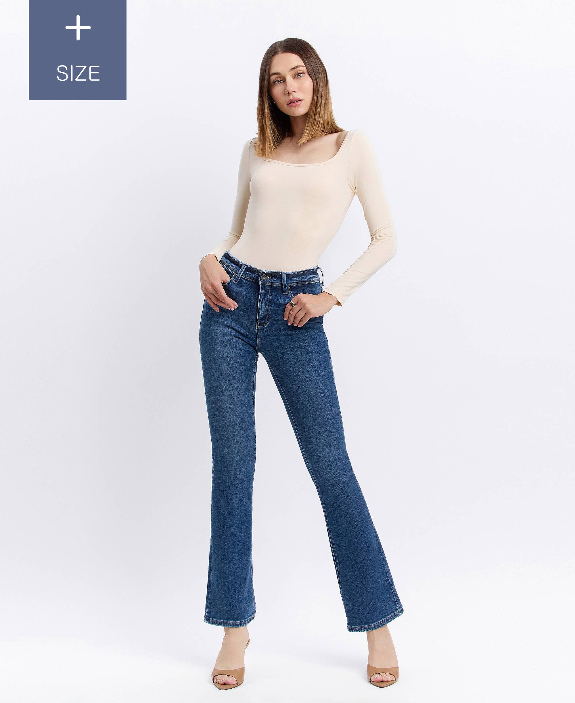 AMETHYST PLUS MID RISE SEAMLESS WAISTBAND BOOTCUT JEANS T6105-P for wholesale on Faire3