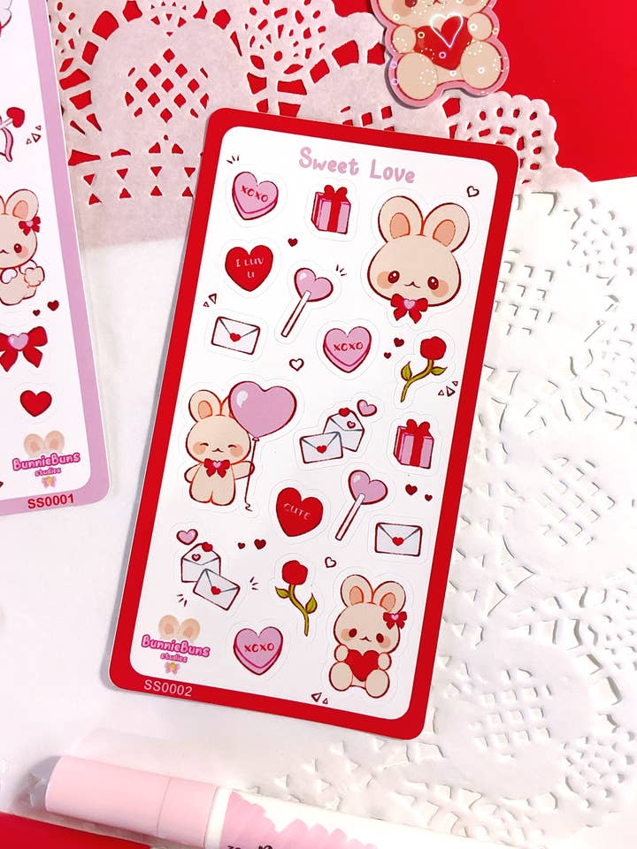 Hoja de pegatinas Sweet Love para venta al por mayor de BunnieBuns Studios