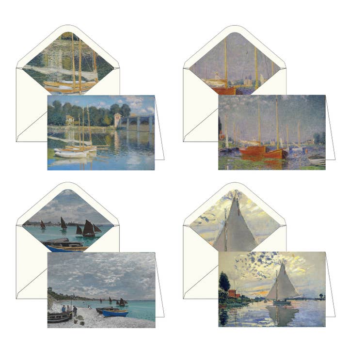 RainCaper - Wholesale Stationery/Notecard Set - Notecards - Monet Boats - Box of 16 Cards & Envelopes
