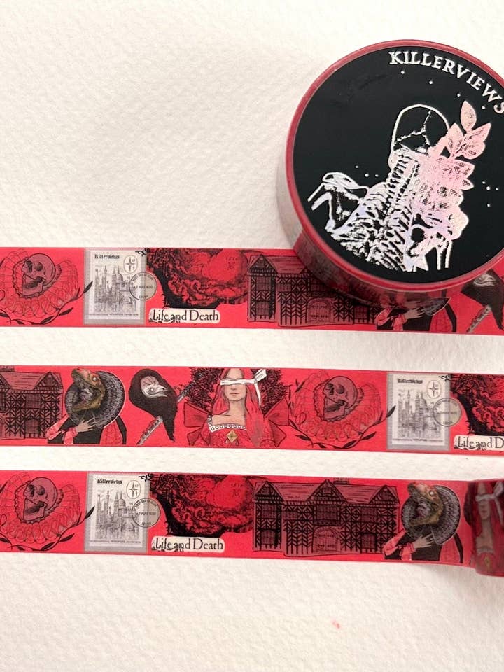 Red Tudor witch design Washi tape colour base colour 15mm for wholesale by Killerviews