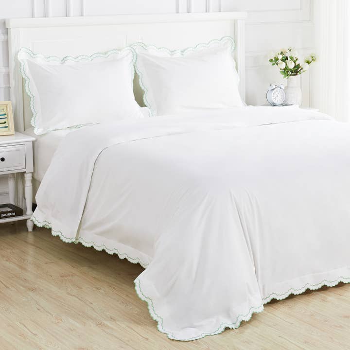 Mélange Home - Wholesale Duvet Cover - Double Scallop Embroidered Cotton Percale Duvet Cover Set32