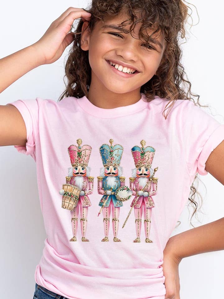 COLORBEAR – wholesale T-shirt – Kids – Pink Christmas Nutcracker Kids Graphic Tee9