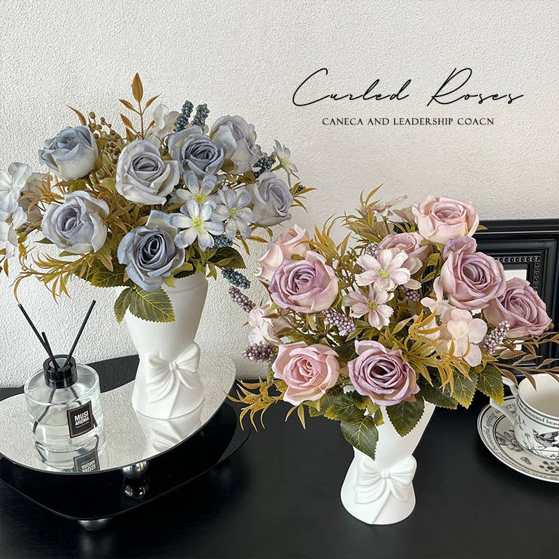 Sweet Home Deco – Engroshandel Kunstige blomster – 13'' lang buket med blandede blomster i silke, roser/margeritter i efterårsfarver10