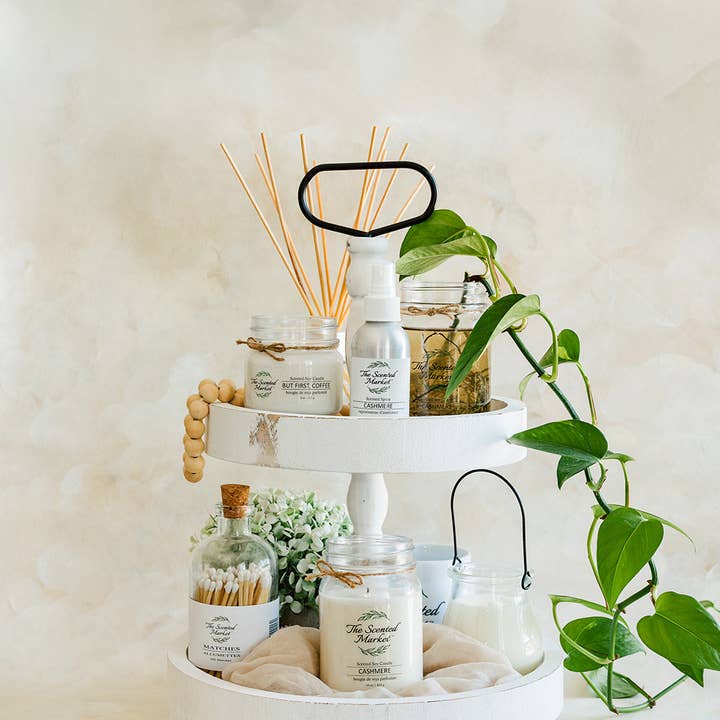 Two Tier Decorative Tray – Perfect White Centrepiece for Stylish Displays for wholesale by The Scented Market