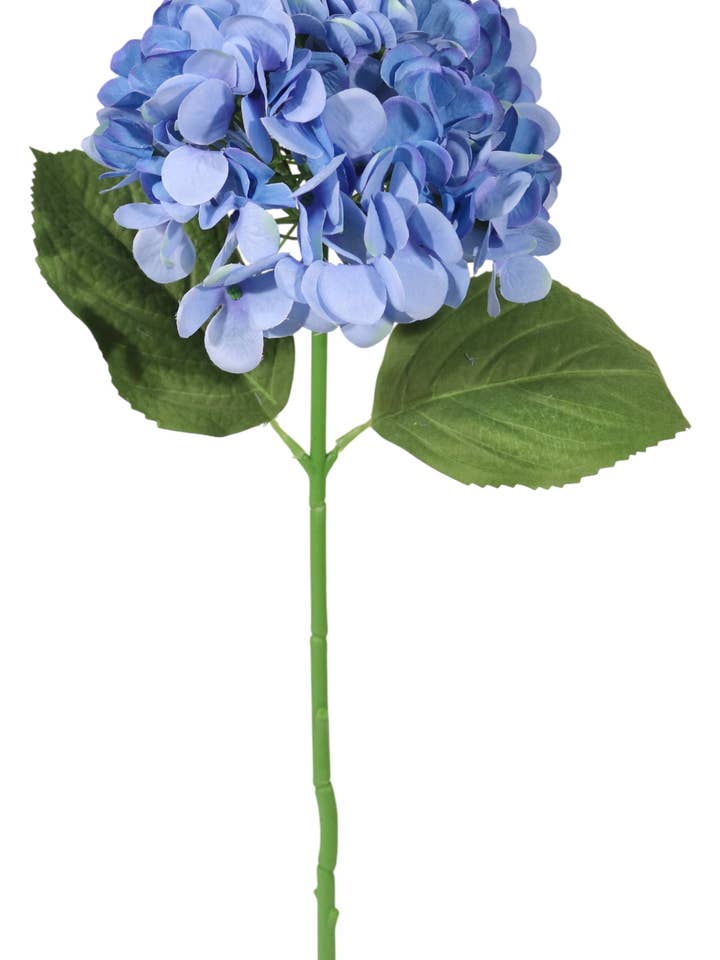 18" Median Blue Hydrangea Stem with 7" Bloom - 6 Pieces for wholesale by Larksilk