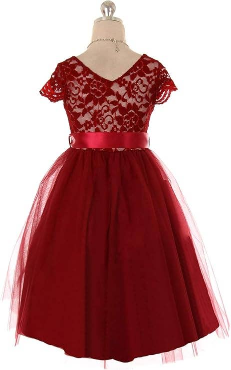 iGirlDress - Wholesale Dress - Kids - Cap Sleeve Floral Lace High Low Tulle Special Occasion Dress7
