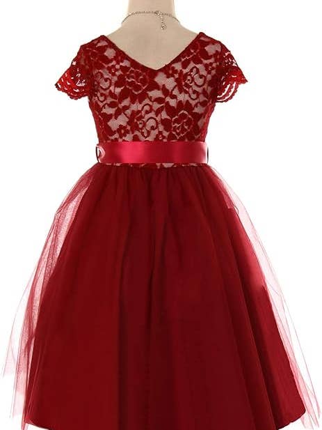 iGirlDress - Wholesale Dress - Kids - Cap Sleeve Floral Lace High Low Tulle Special Occasion Dress7