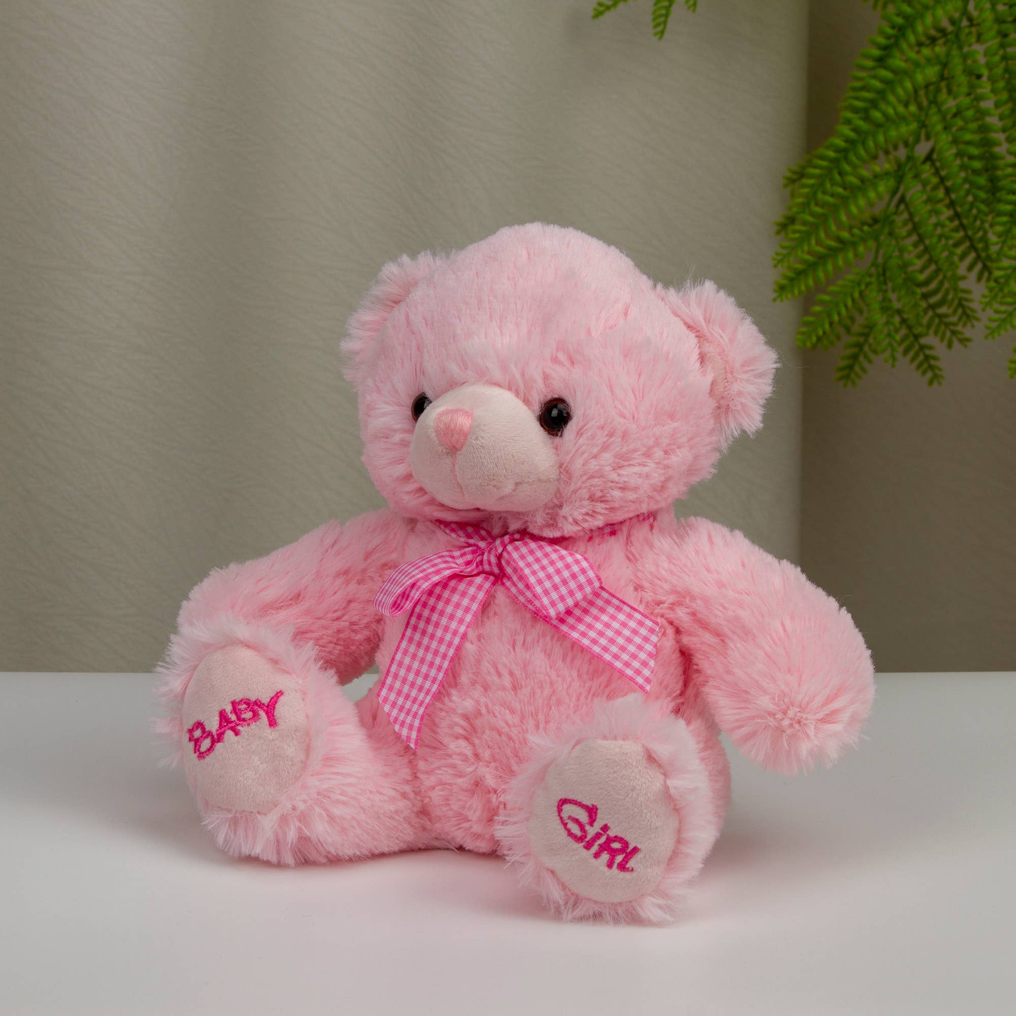 Plushland - Vente Peluche – enfant et bébé - Ours en peluche bébé garçon & bébé fille de 9″ | Ours avec ruban rose & bleu8