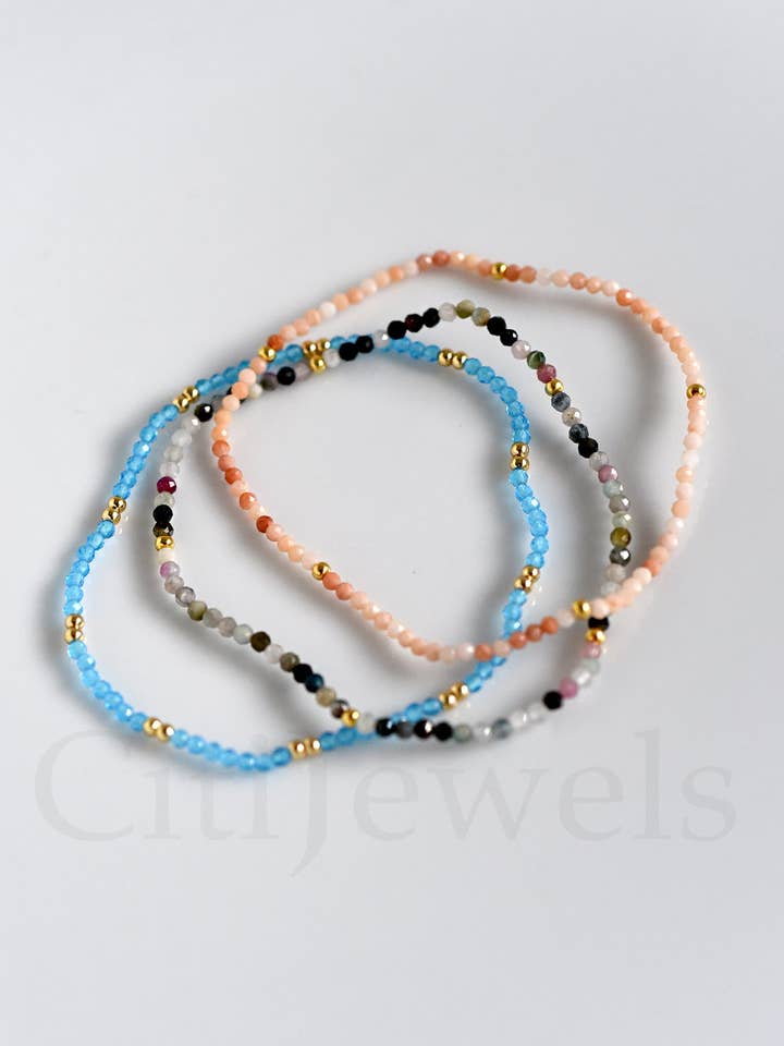 2mm beaded gemstone stretch bracelet (3pk) for wholesale by FELIX Z DESIGNS